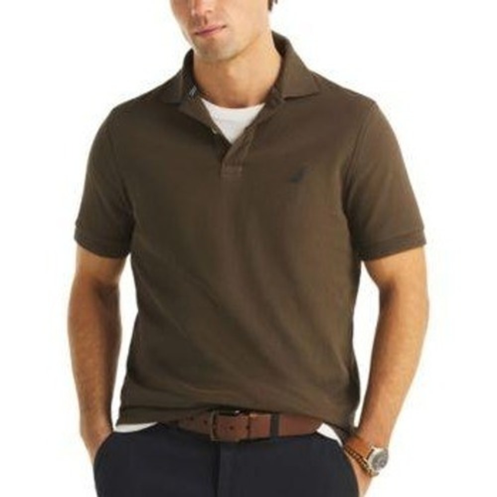 NWT Nautica Performance Deck Polo Men's Large Brown Cotton Blend Classic